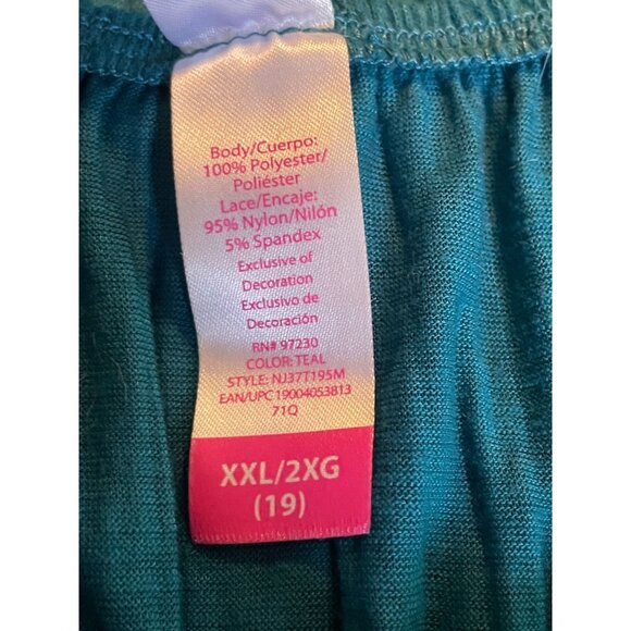 XXL boho lace accent teal short sleeve contrast tunio XXL elastic scoop neck - Picture 7 of 7